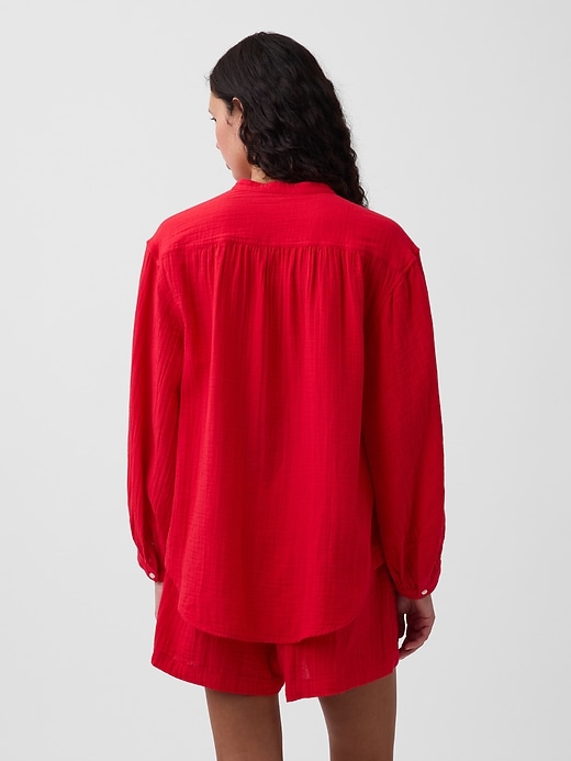 Image number 3 showing, Cotton Gauze Oversized Collarless Shirt