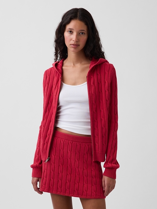 Image number 1 showing, 100% Cotton Cable-Knit Zip Cardigan