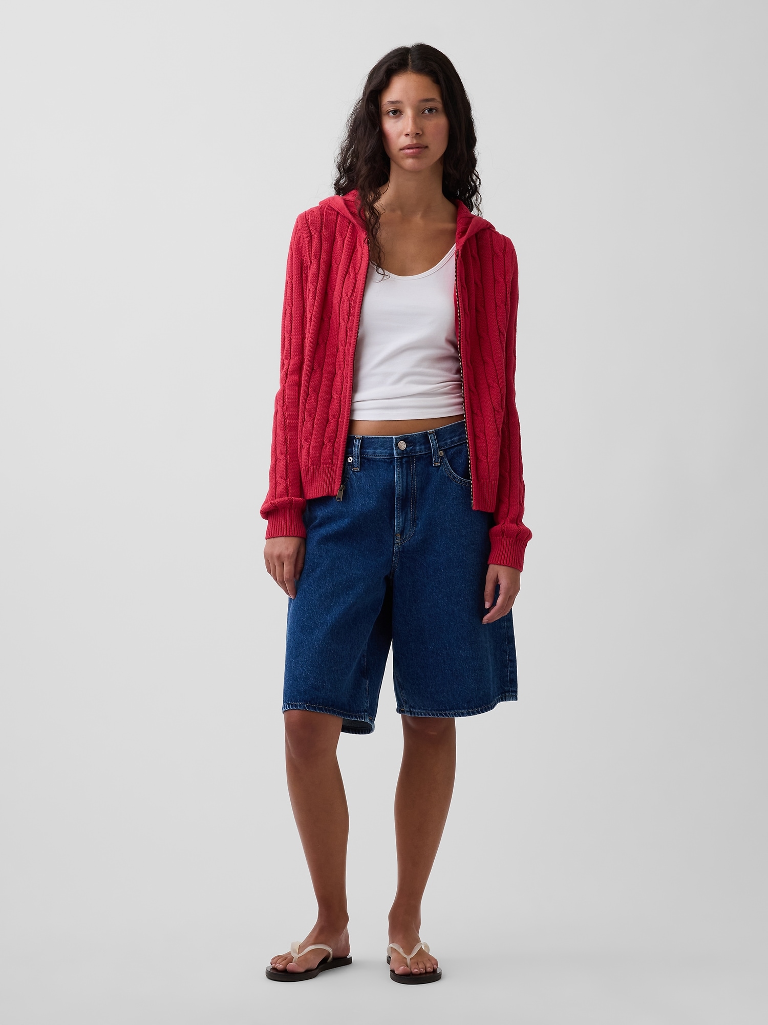 Женский кардиган Gap 100% Cotton Cable-Knit Zip, цвет: Красный — фото 2
