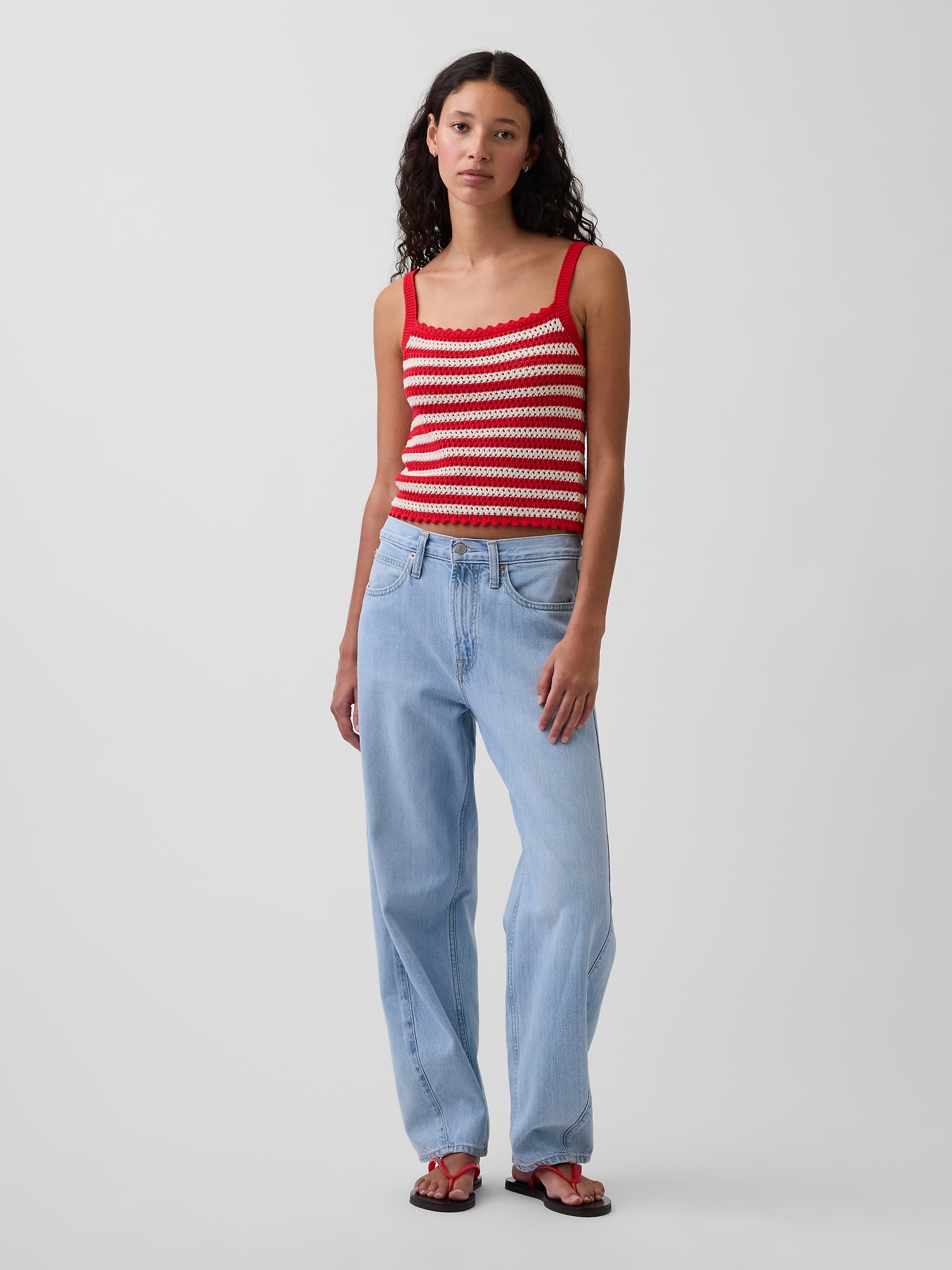 Crochet Stripe Crop Sweater Tank Top