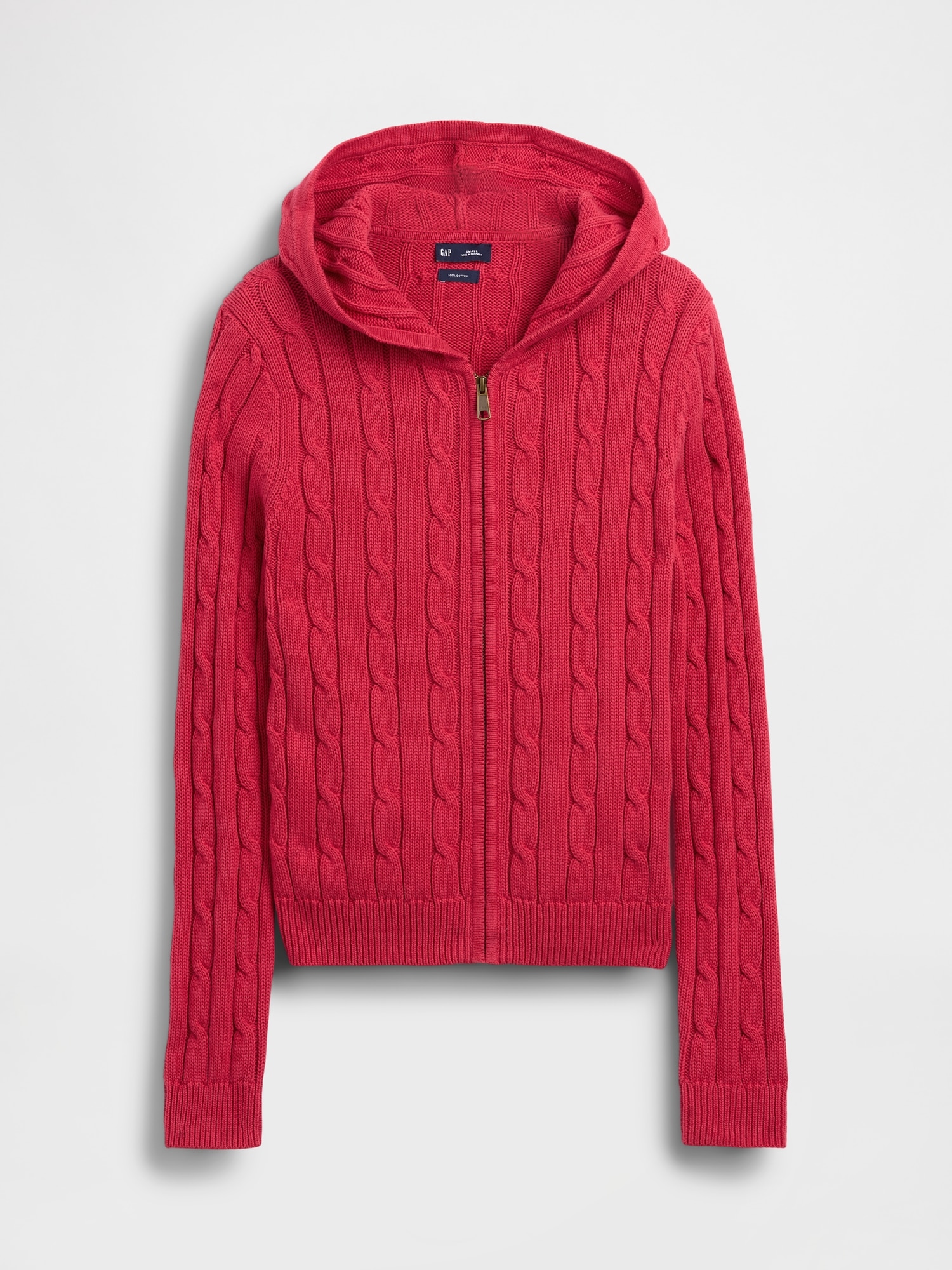 Женский кардиган Gap 100% Cotton Cable-Knit Zip, цвет: Красный — фото 4