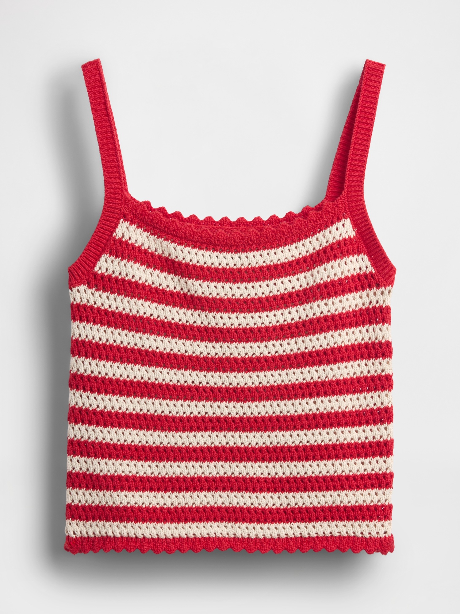 Женский свитер Gap 100% Cotton Crochet Crop Sweater Tank, цвет: Красный полосатый — фото 4
