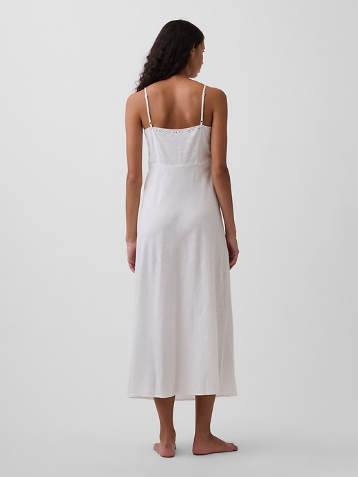 Image number 3 showing, Linen-Blend Embroidered PJ Cami Midi Dress