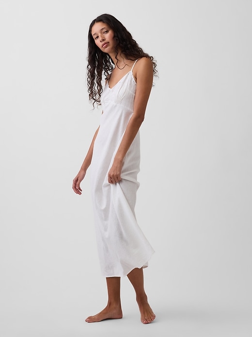 Image number 4 showing, Linen-Blend Embroidered PJ Cami Midi Dress