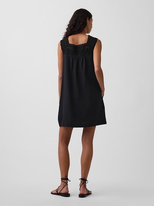 Image number 2 showing, Linen-Blend Crochet Yoke Mini Dress