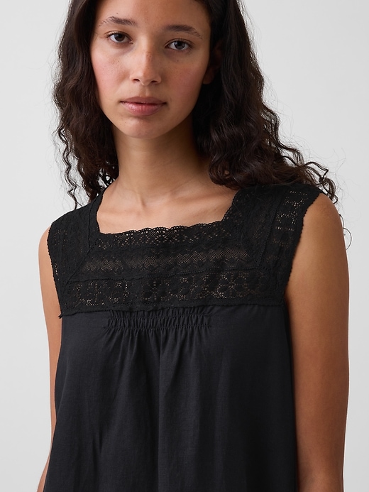 Image number 4 showing, Linen-Blend Crochet Yoke Mini Dress