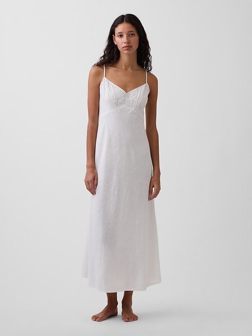 Image number 1 showing, Linen-Blend Embroidered PJ Cami Midi Dress