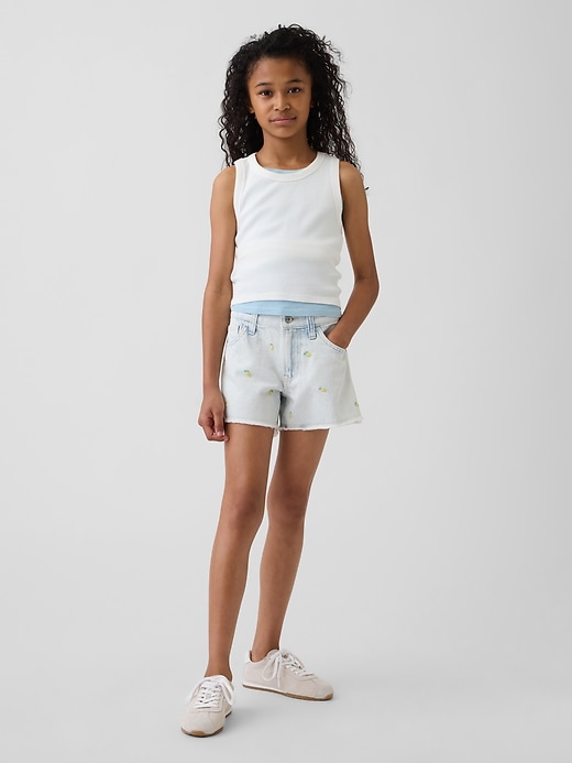 Image number 1 showing, Kids Low Rise Stride Embroidered Lemon Denim Shorts