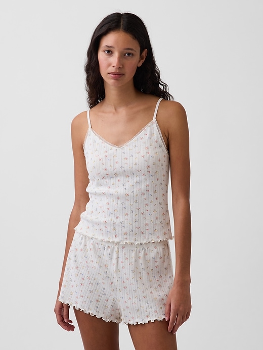 Image number 1 showing, Pointelle Lettuce-Hem Crop PJ Cami