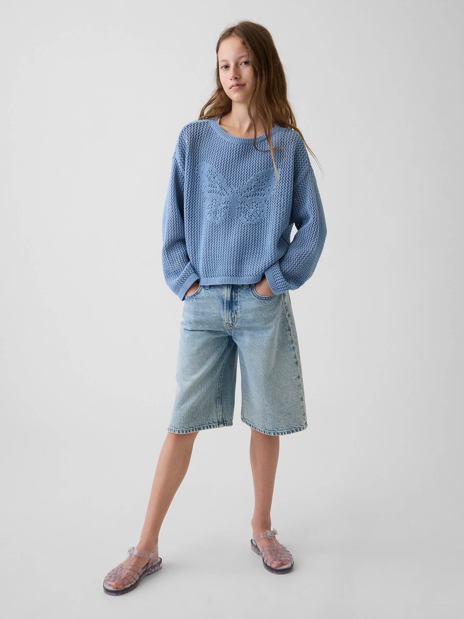 Kids Crochet Oversized Graphic Sweater