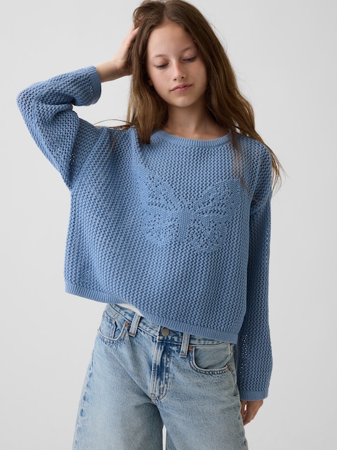 Kids 100% Cotton Crochet Oversized Graphic Sweater