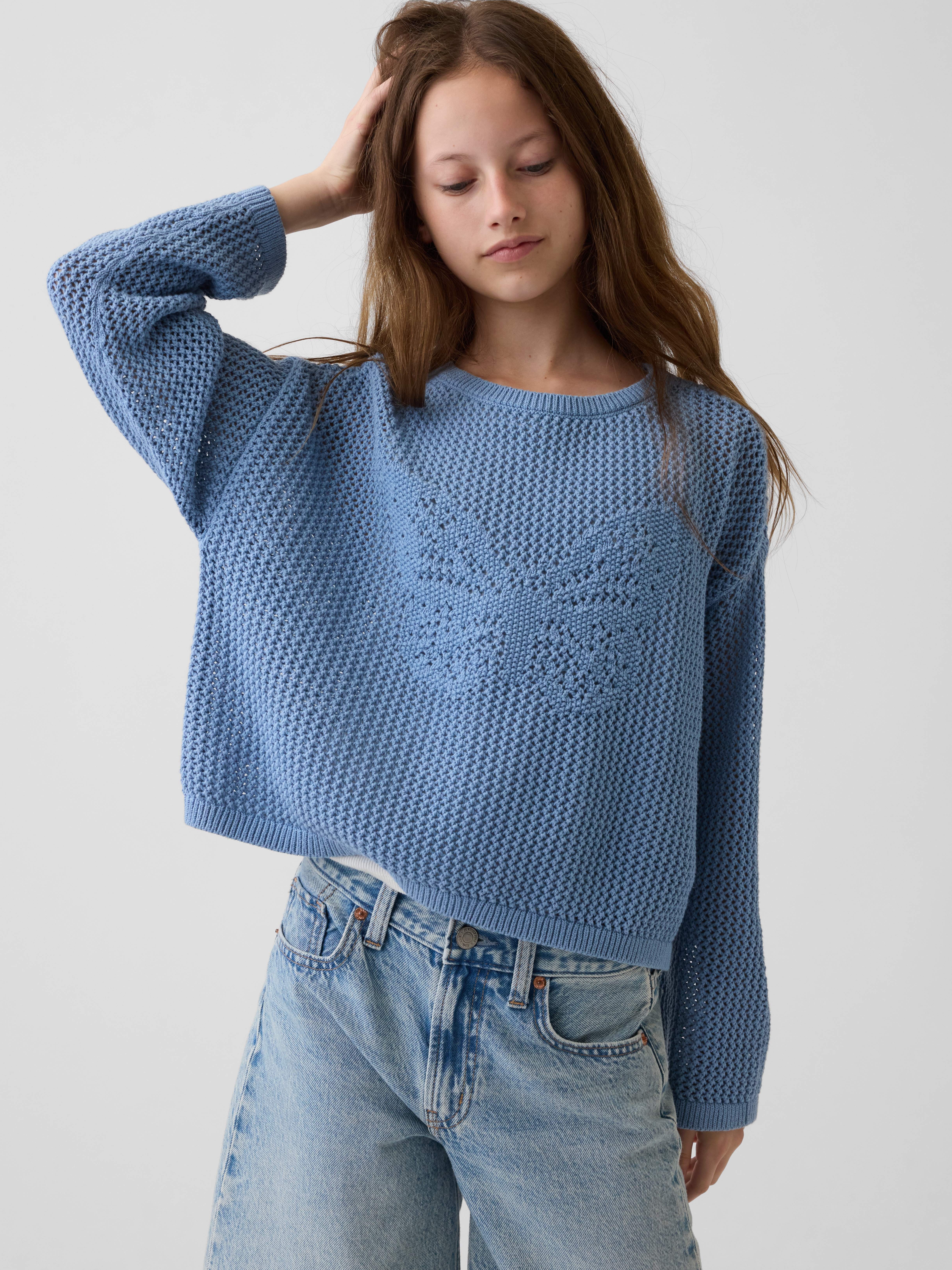 Kids Crochet Oversized Graphic Sweater