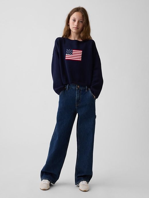 Image number 4 showing, Kids Crochet Oversized Americana Sweater