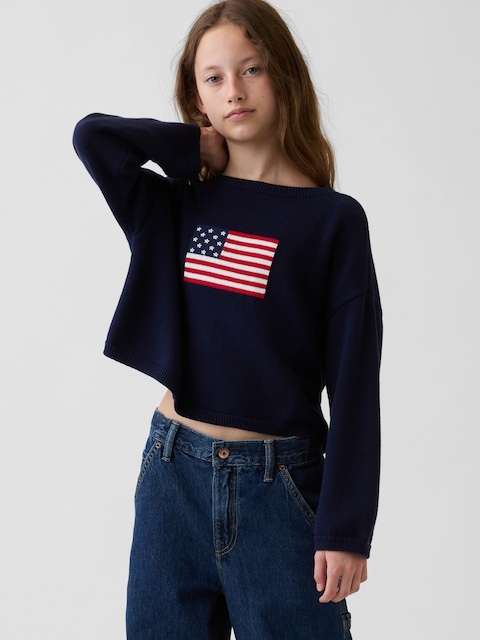 Kids100% Cotton Crochet Oversized Americana Sweater