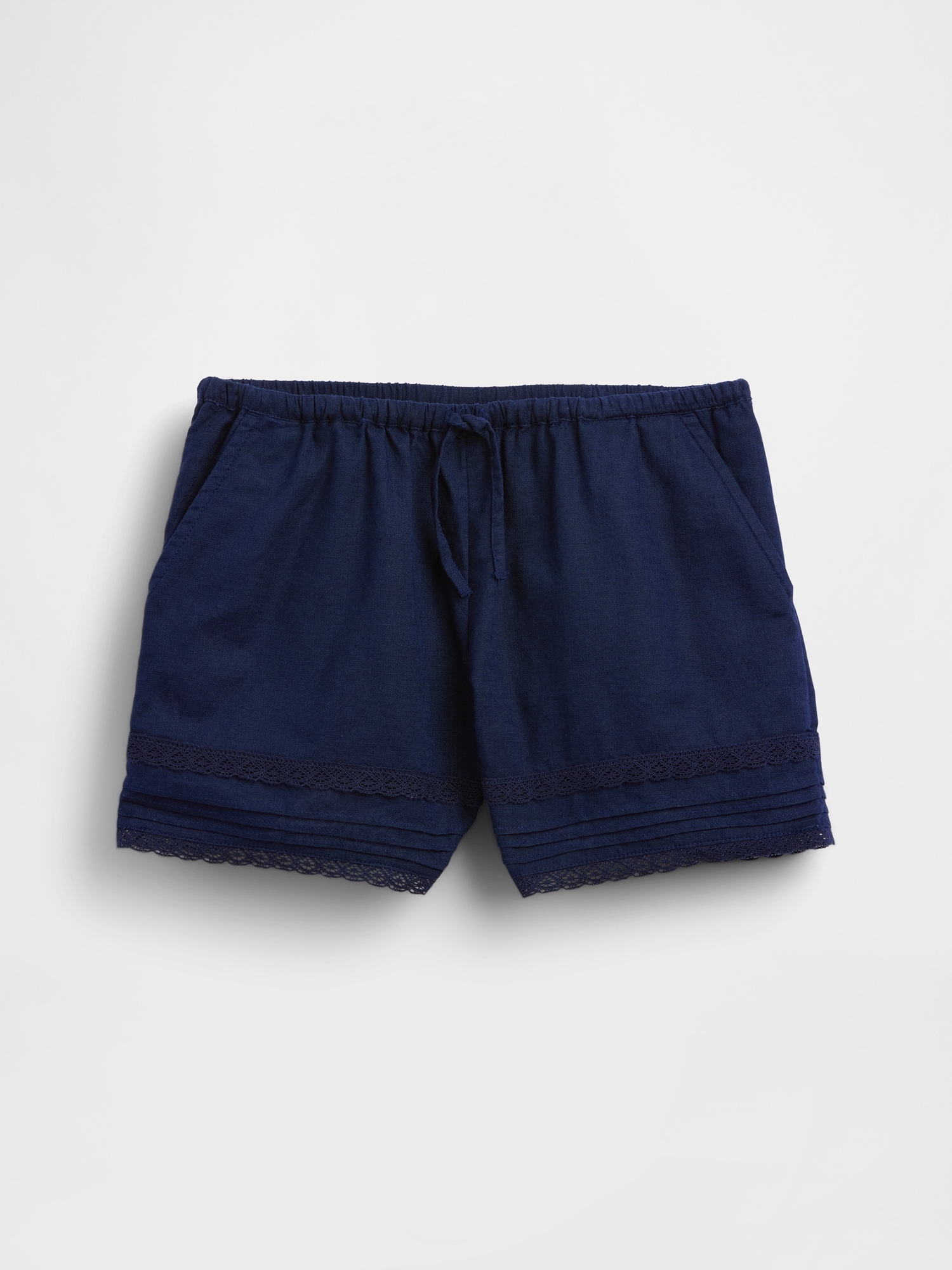 Kids Linen-Cotton Lace-Trim Easy Shorts