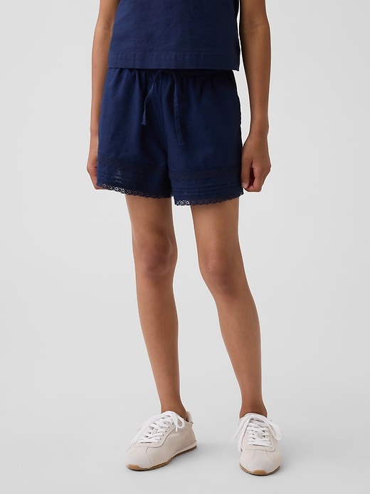 Image number 3 showing, Kids Linen-Cotton Lace-Trim Easy Shorts
