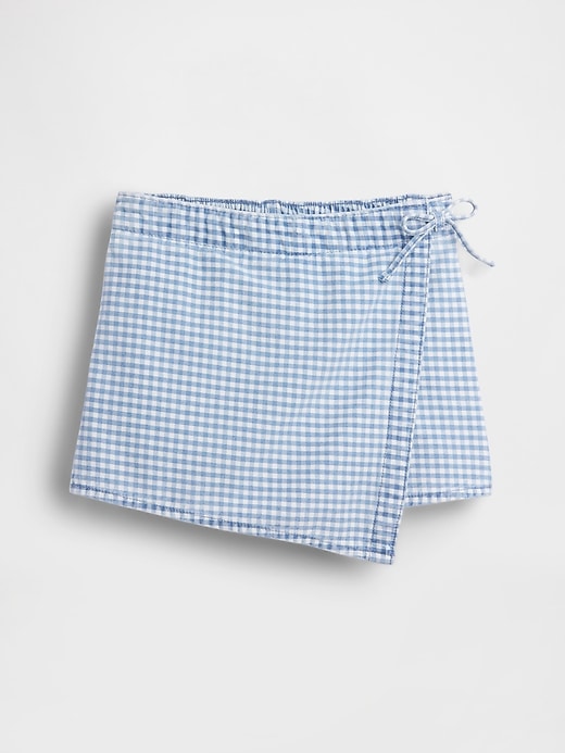 Image number 2 showing, Kids Gingham Denim Wrap-Front Mini Skort