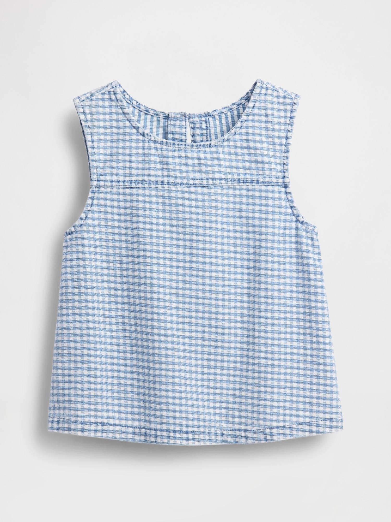 Детский топ Gap Gingham Denim Shell Tank Top, цвет: Синий в мелкую клетку — фото 2