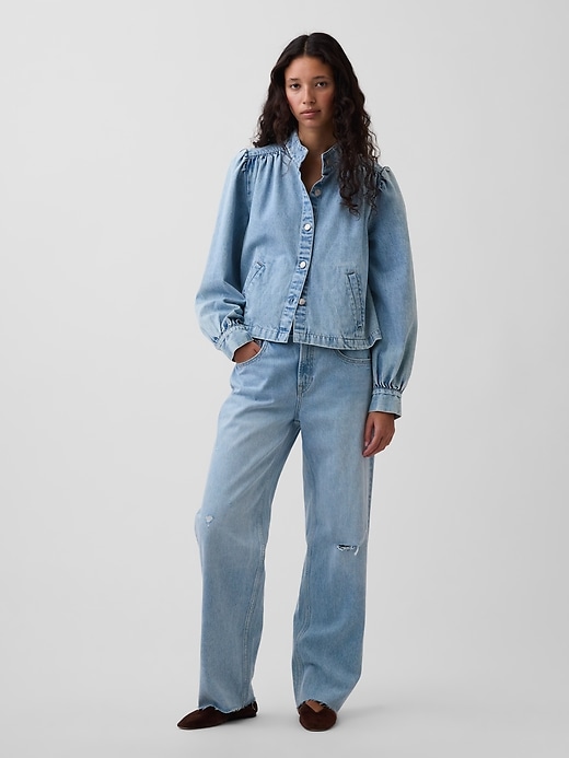 Image number 2 showing, Denim Balloon-Sleeve Crop Swing Jacket