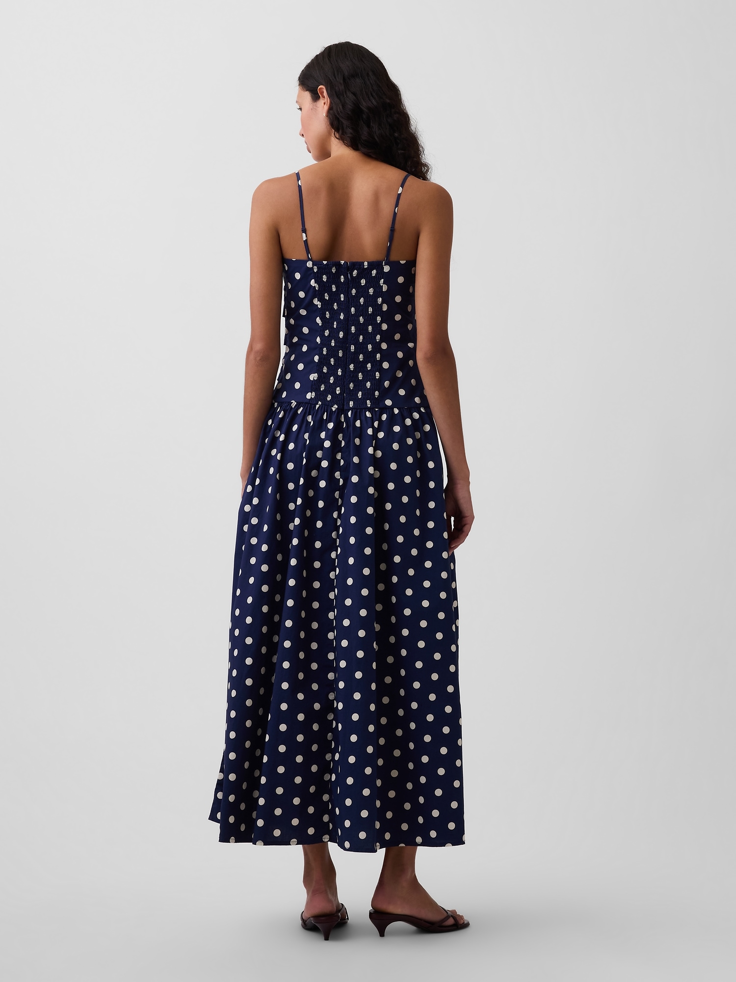 Женское платье Gap Poplin Drop-Waist Maxi, цвет: Тёмно-синий — фото 2