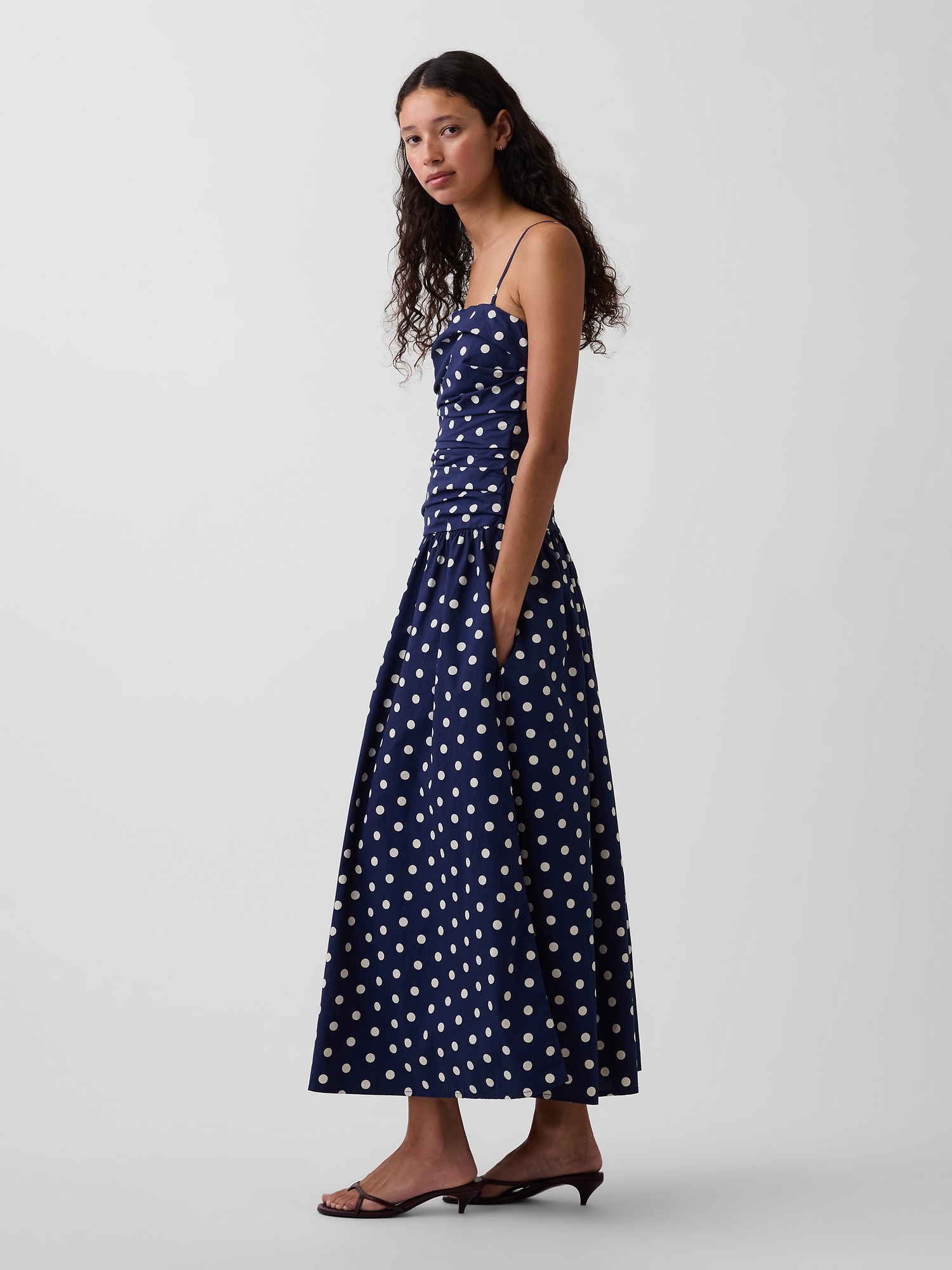 Женское платье Gap Poplin Drop-Waist Maxi, цвет: Тёмно-синий — фото 3