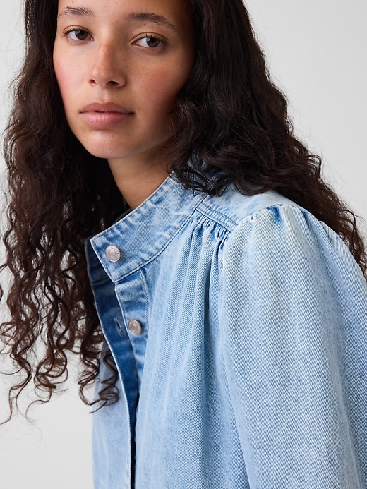 Image number 4 showing, Denim Balloon-Sleeve Crop Swing Jacket