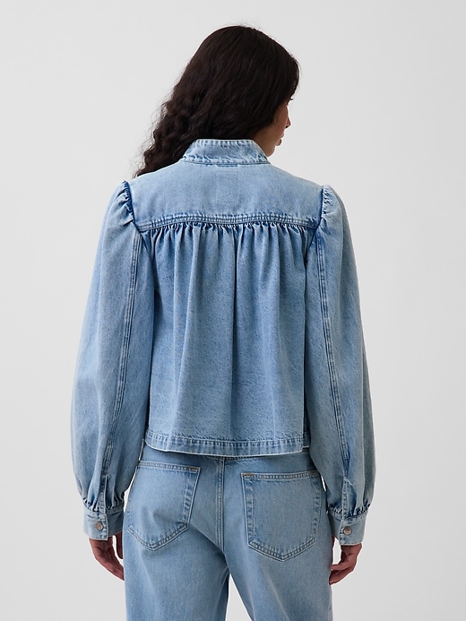 Image number 3 showing, Denim Balloon-Sleeve Crop Swing Jacket