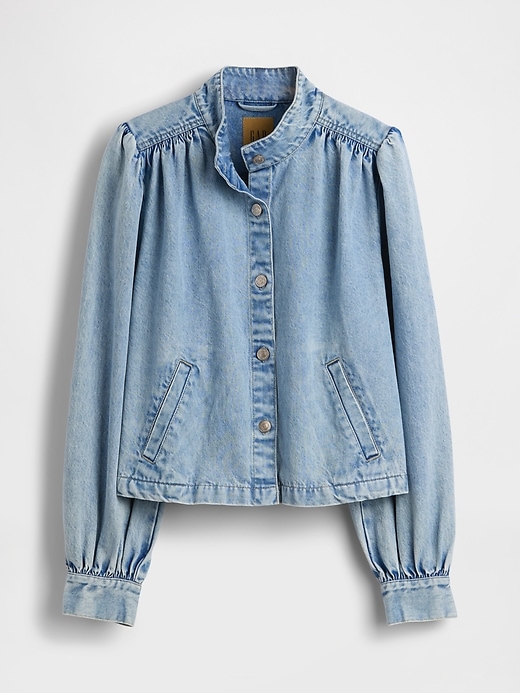 Image number 6 showing, Denim Balloon-Sleeve Crop Swing Jacket