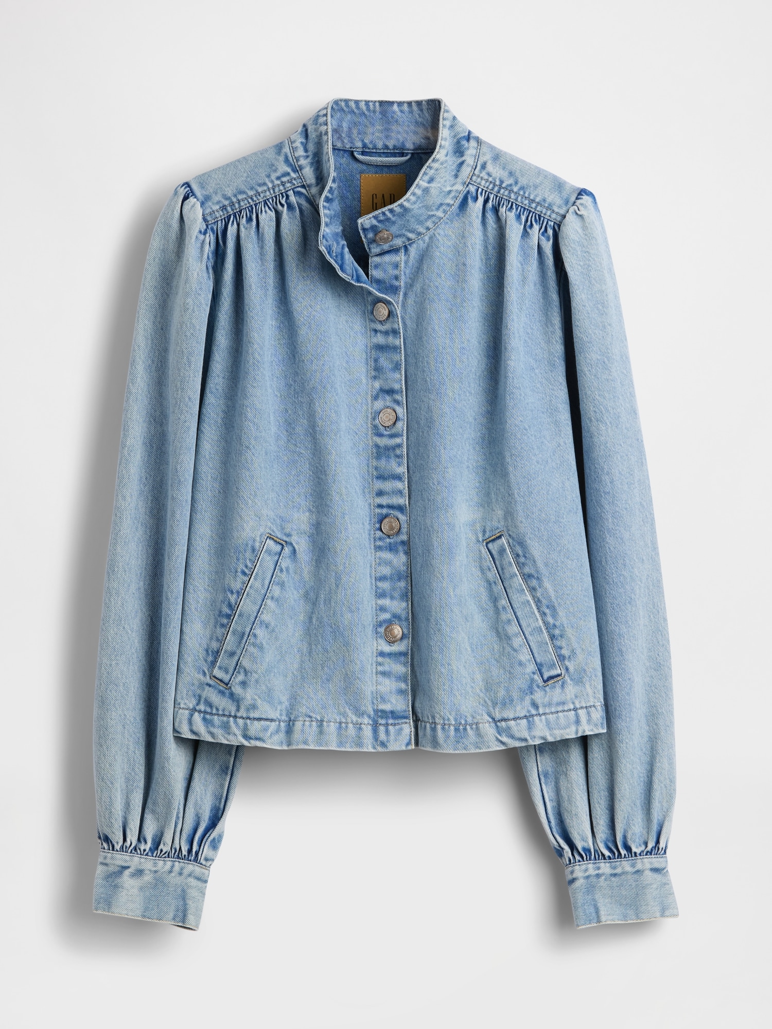 Denim Balloon-Sleeve Crop Swing Jacket