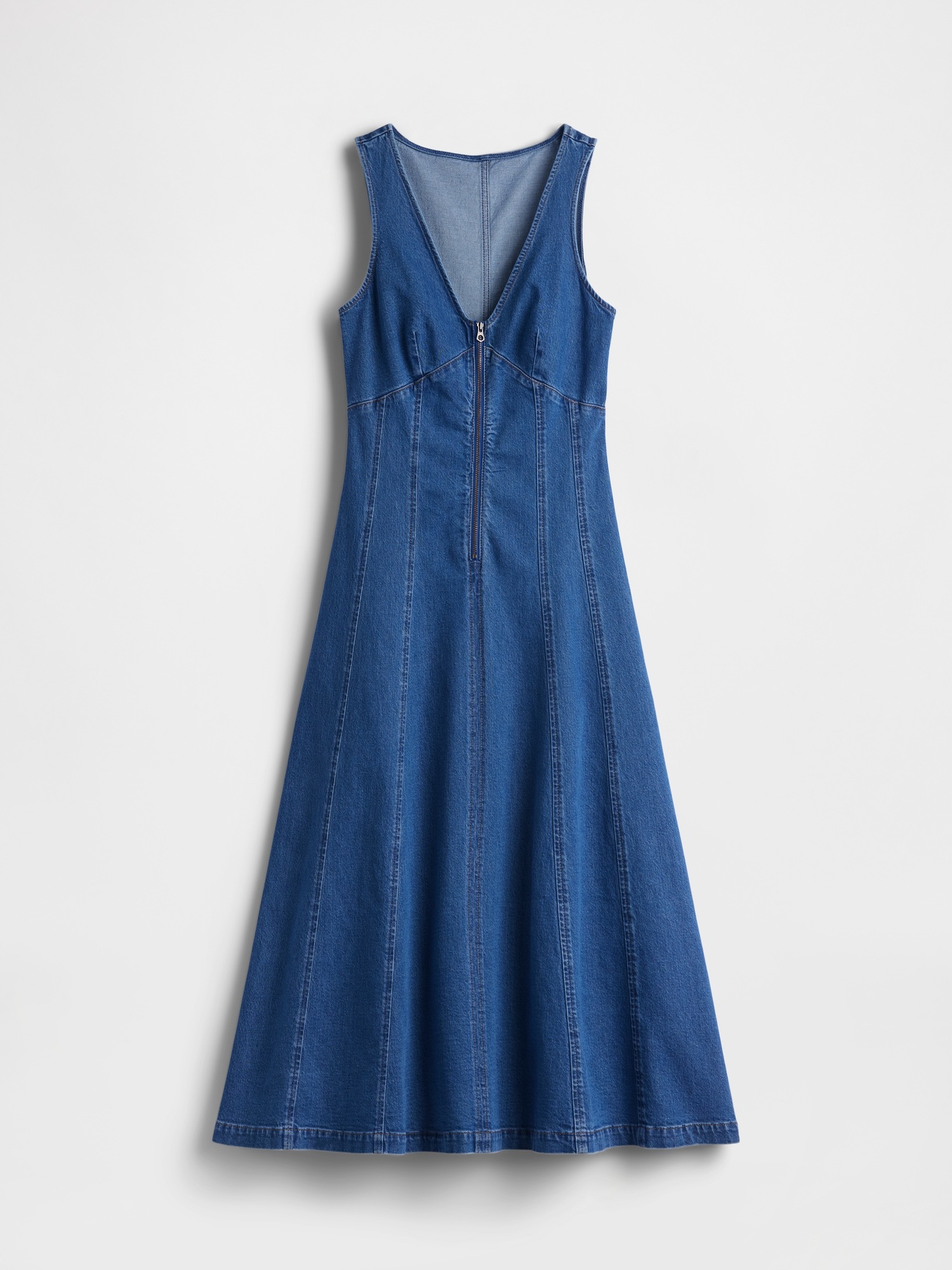 Женское платье Gap Denim Seamed Zip-Front Midi, цвет: Средняя варка — фото 4