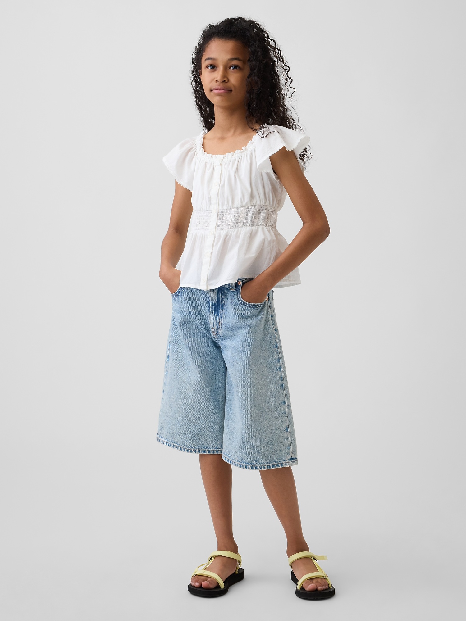 Детский топ Gap Flutter-Sleeve Button-Front Top, цвет: Молочный белый — фото 4