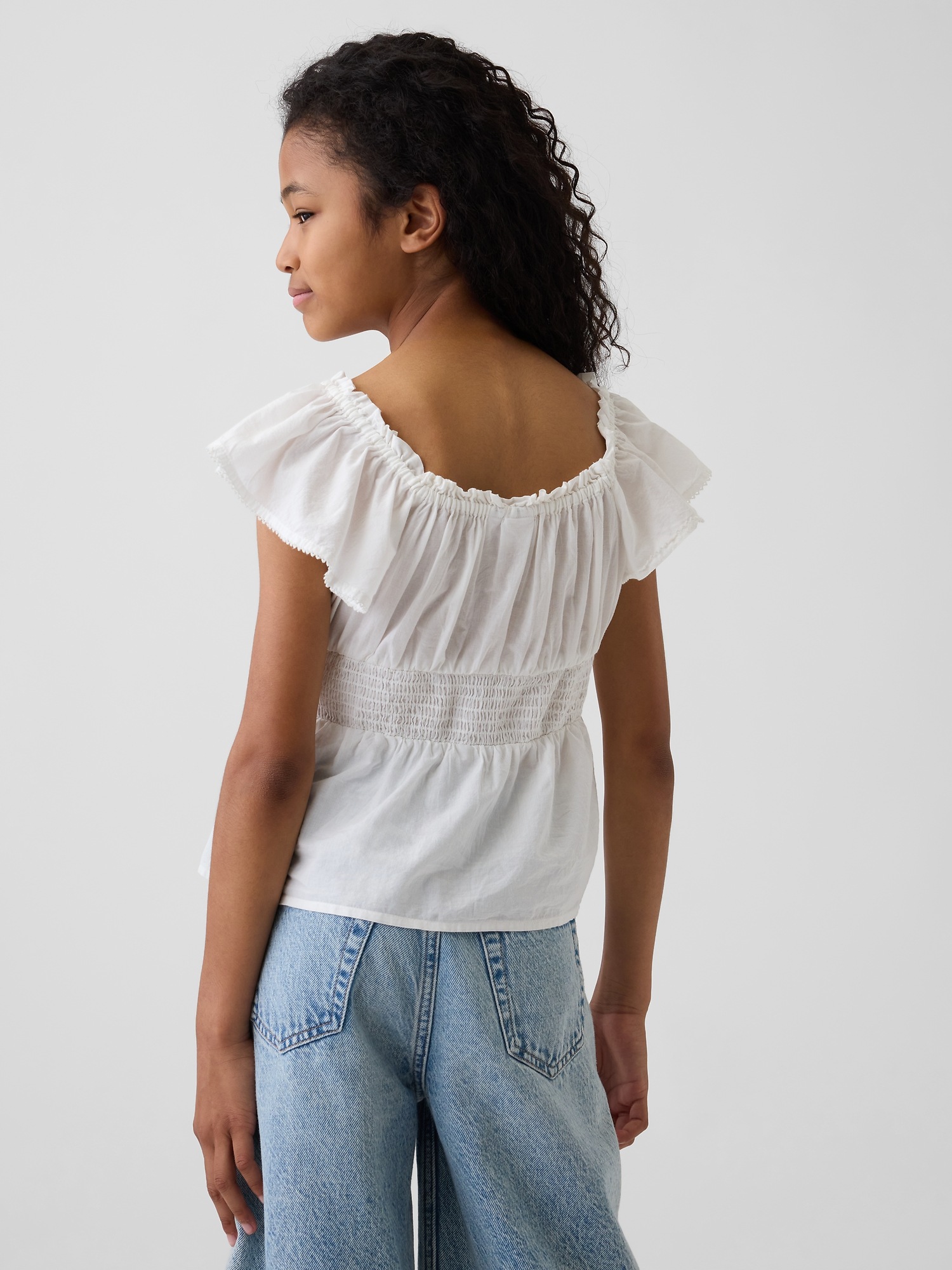 Детский топ Gap Flutter-Sleeve Button-Front Top, цвет: Молочный белый — фото 3