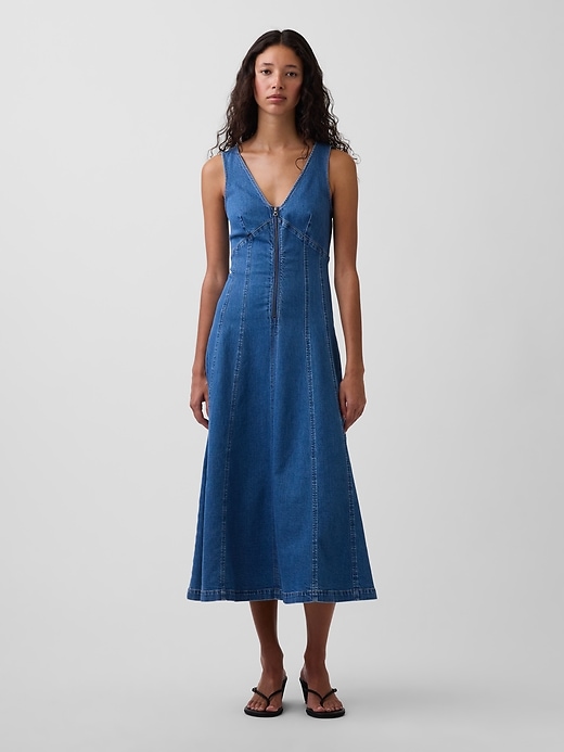Image number 1 showing, Denim Zip-Front Midi Dress