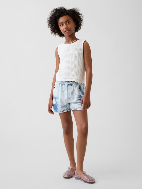 Kids High Rise Tie-Dye Denim Easy Shorts