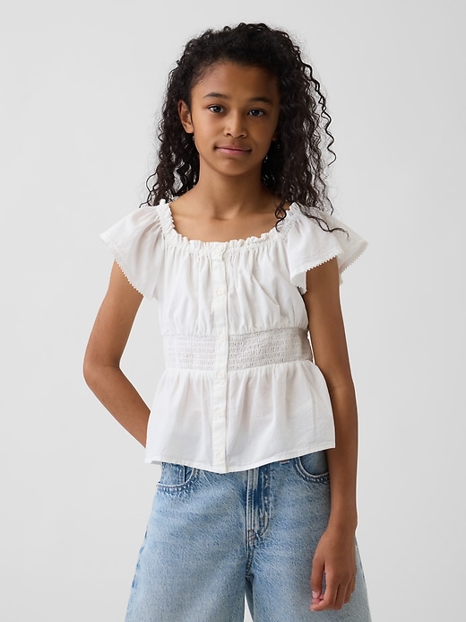 Image number 1 showing, Kids Flutter-Sleeve Button-Front Top