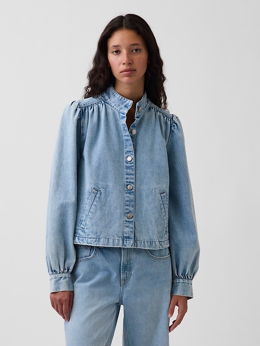 Image number 1 showing, Denim Balloon-Sleeve Crop Swing Jacket