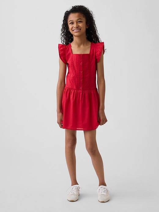 Image number 1 showing, Kids Flutter-Sleeve Lace-Trim Dress