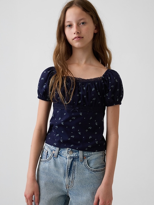 Image number 1 showing, Kids Lace-Trim Puff-Sleeve Top