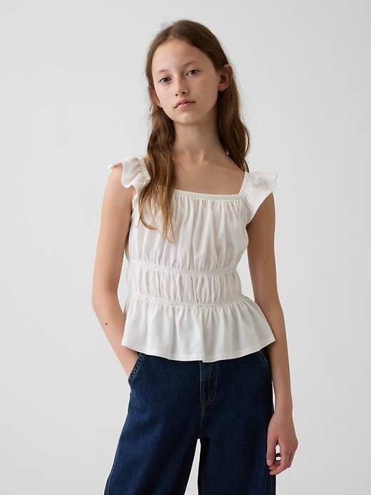 Image number 1 showing, Kids Flutter-Sleeve Smocked Peplum Top