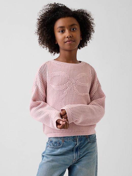 Image number 1 showing, Kids Crochet Oversized Graphic Sweater
