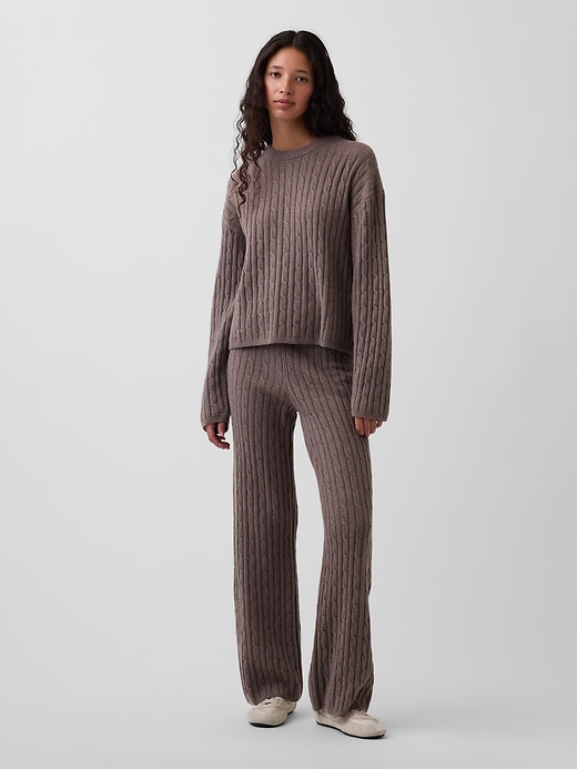 Image number 1 showing, CashSoft Relaxed Cable-Knit Sweater Pants
