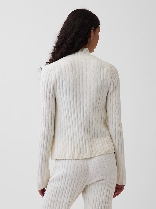 Image number 3 showing, CashSoft Cable-Knit Crop Zip Cardigan