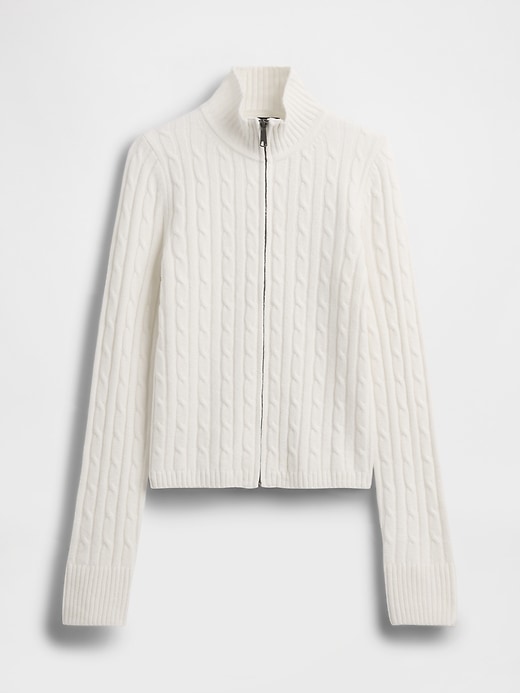 Image number 6 showing, CashSoft Cable-Knit Crop Zip Cardigan