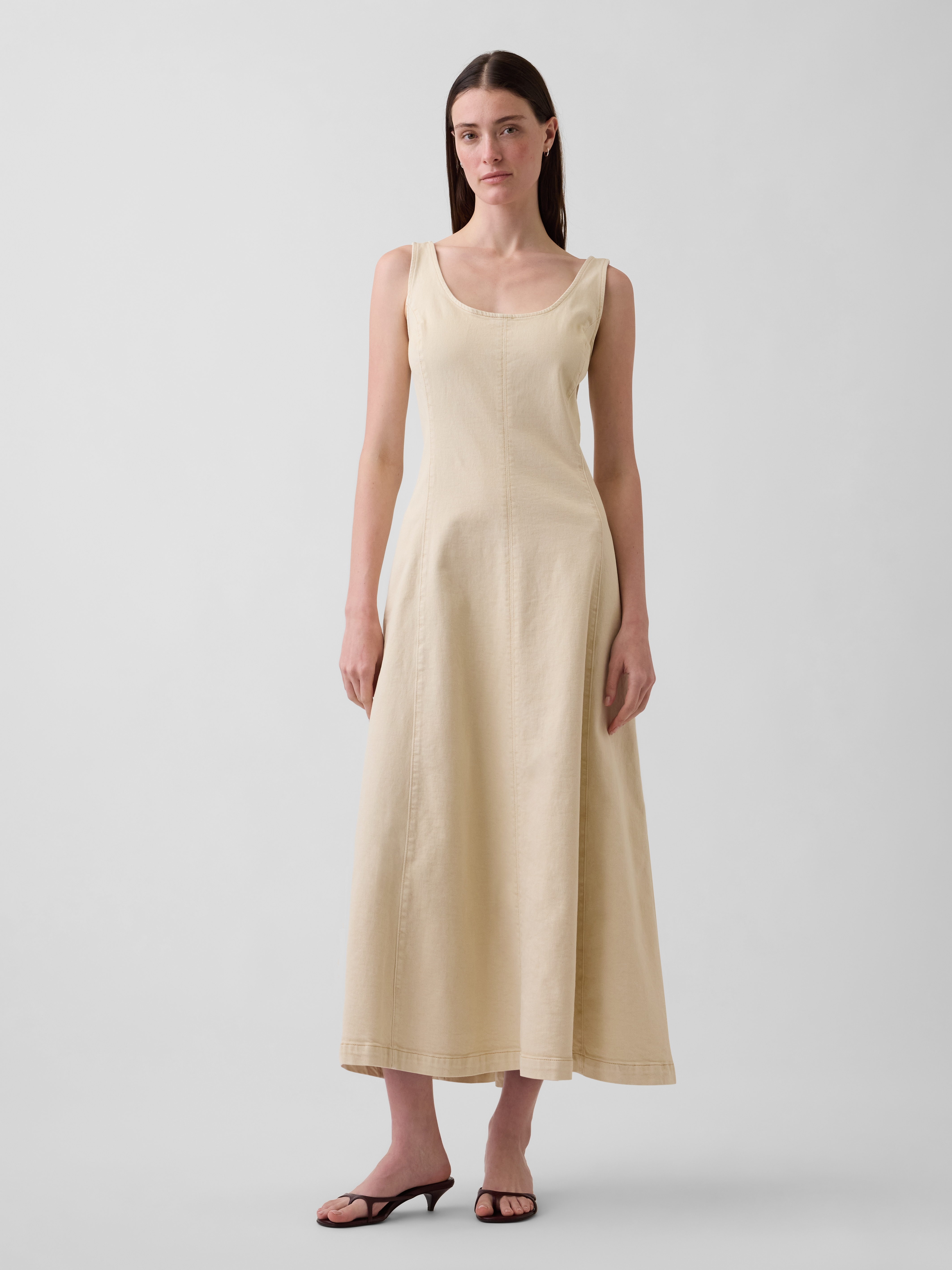 Denim Scoop Neck Maxi Dress