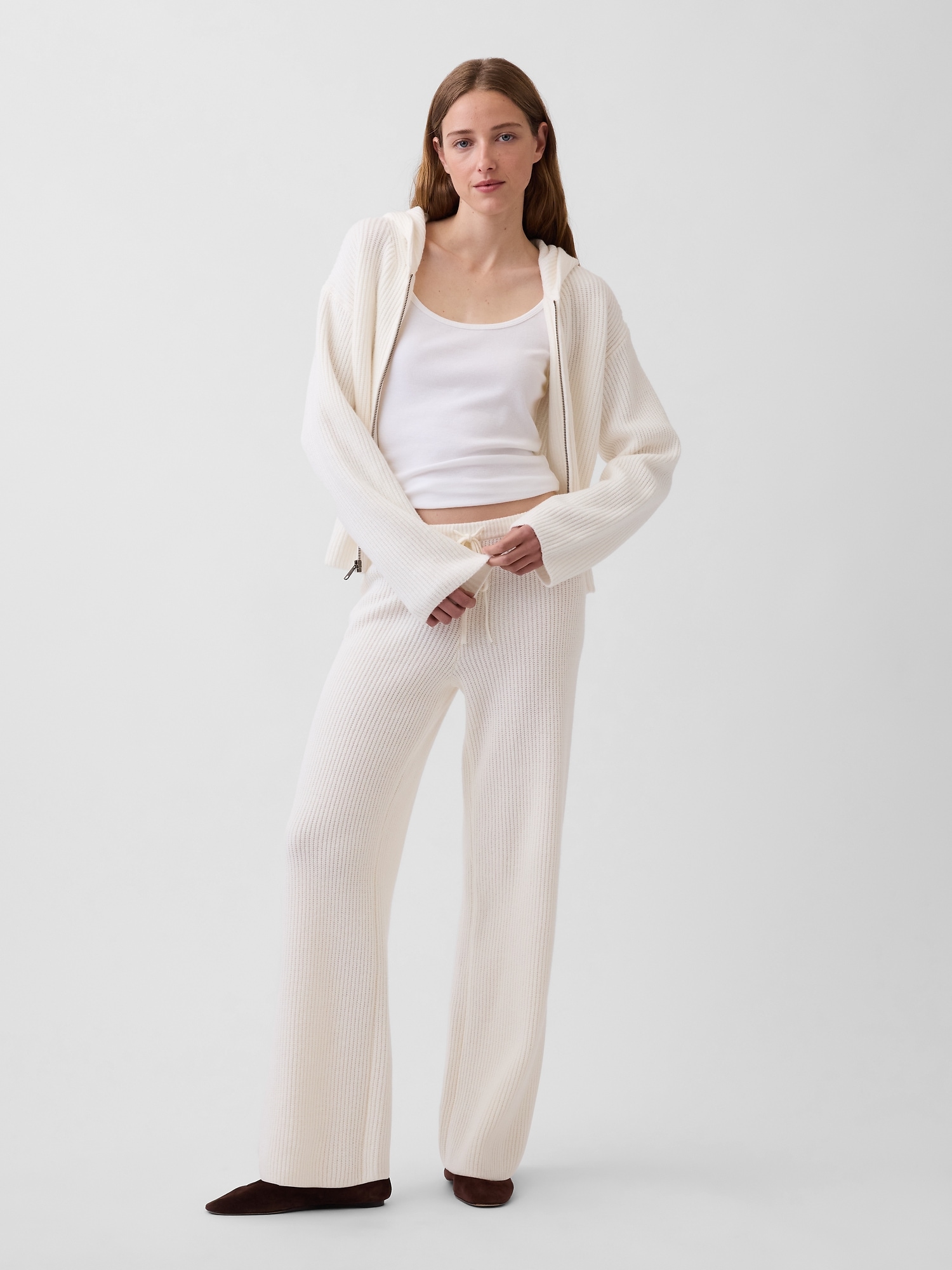 CashSoft Oversized Shaker-Stitch Zip Hoodie