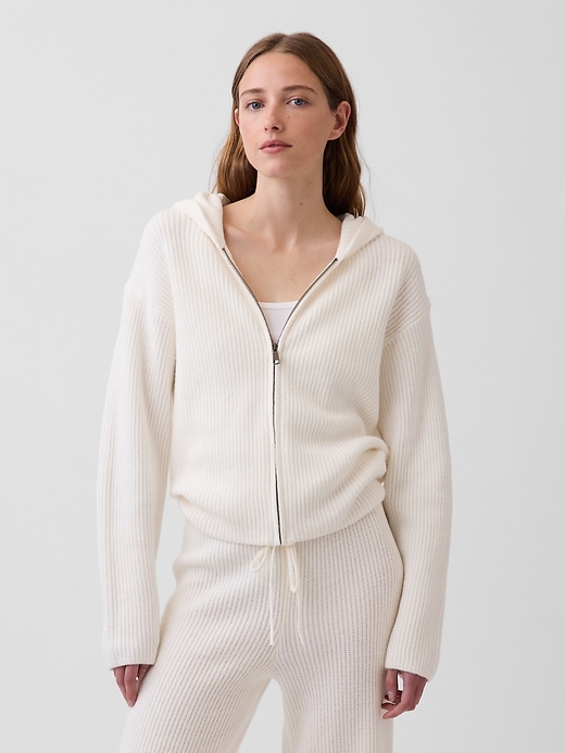 Image number 1 showing, CashSoft Oversized Shaker-Stitch Zip Hoodie