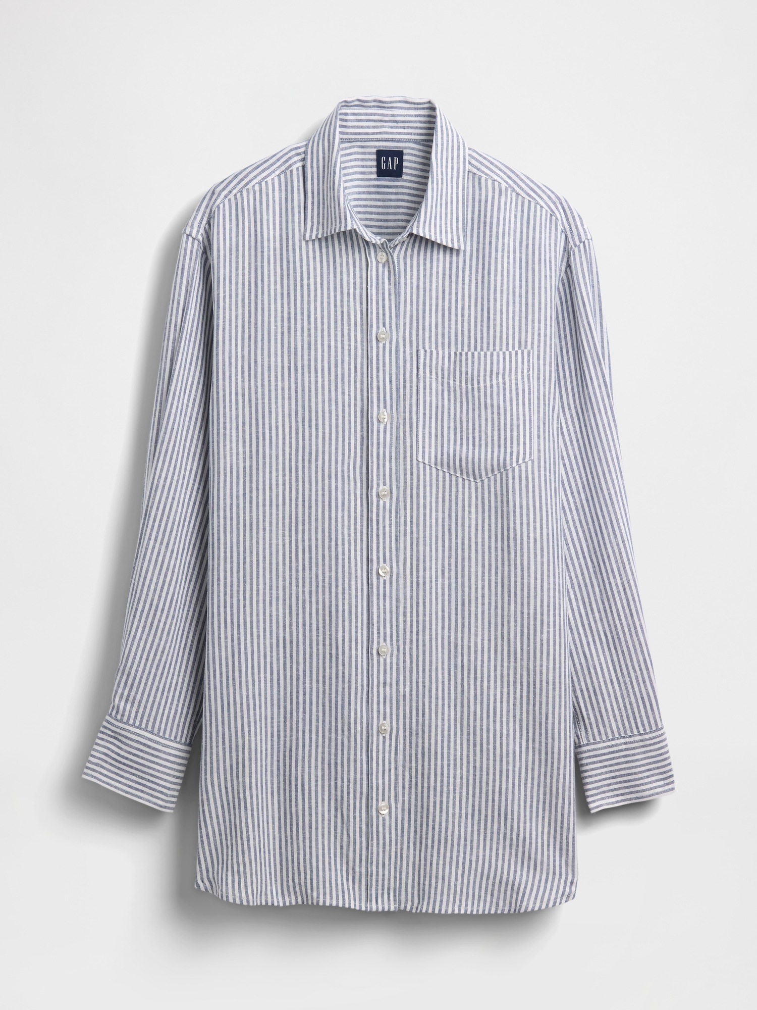 Женская рубашка Gap Linen-Blend Oversized Tunic, цвет: Синий / Белый — фото 5
