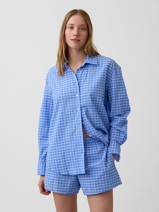Image number 1 showing, Seersucker Plaid Oversized Shirt
