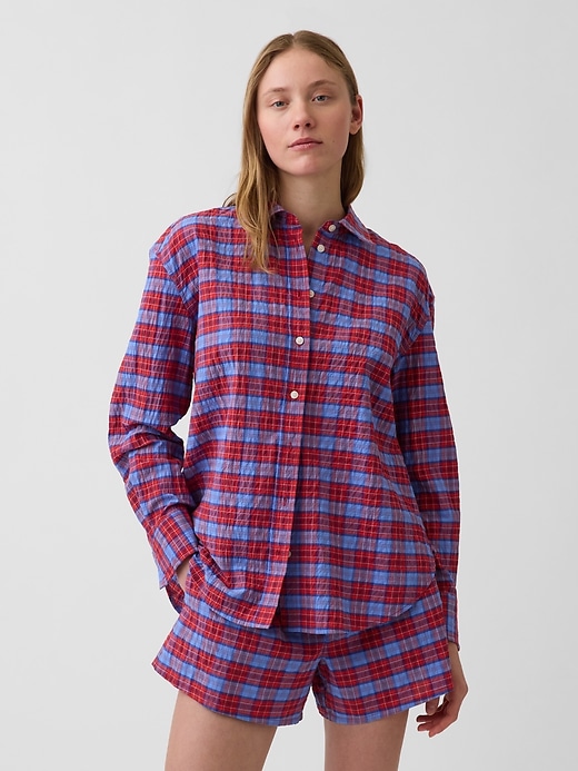 Image number 1 showing, Seersucker Plaid Oversized Shirt