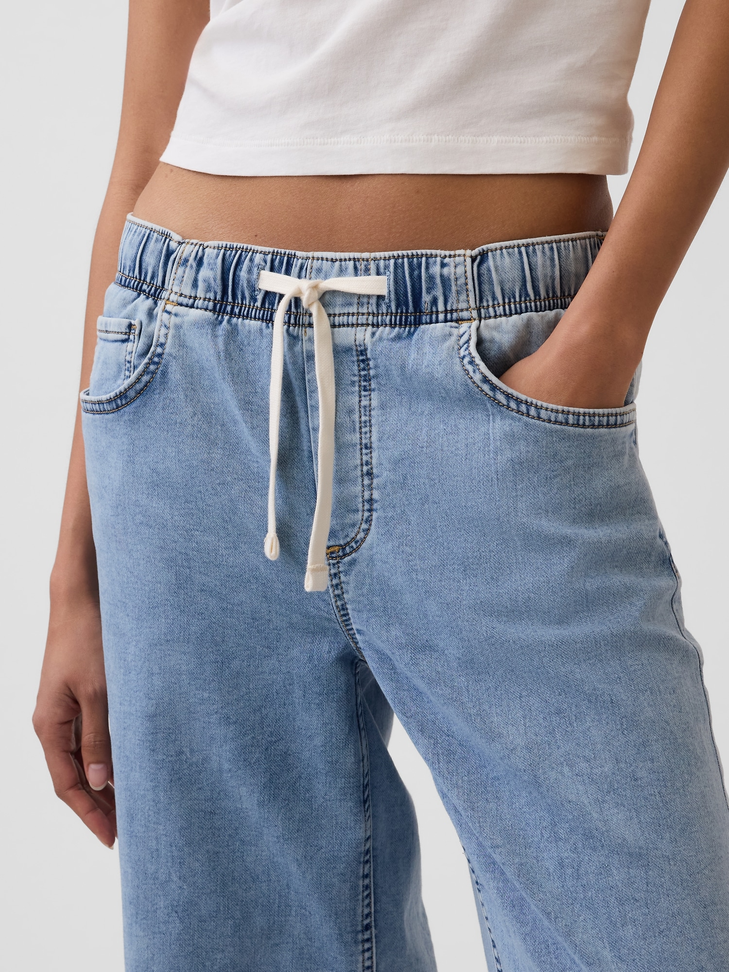 Mid Rise Knit Easy Baggy Jeans